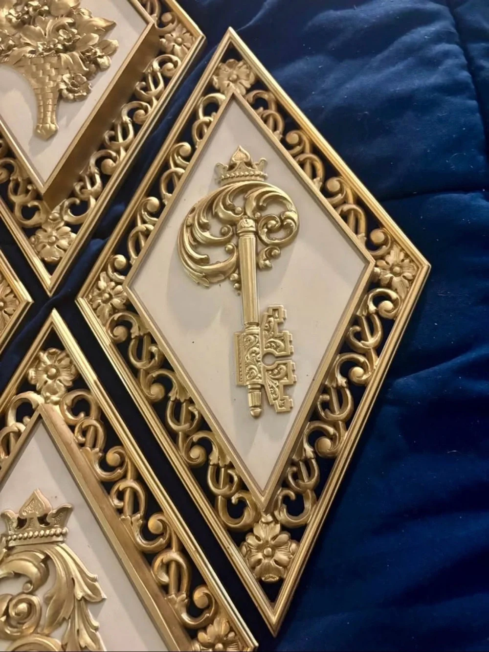 Vintage Syroco Style Gold Diamond Wall Plaques - Set of 4